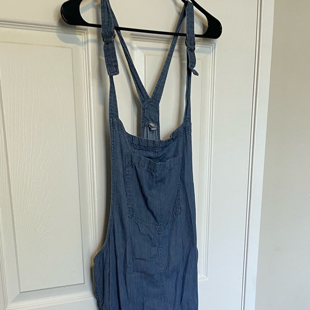 Blue pin stripe loose fitting overalls